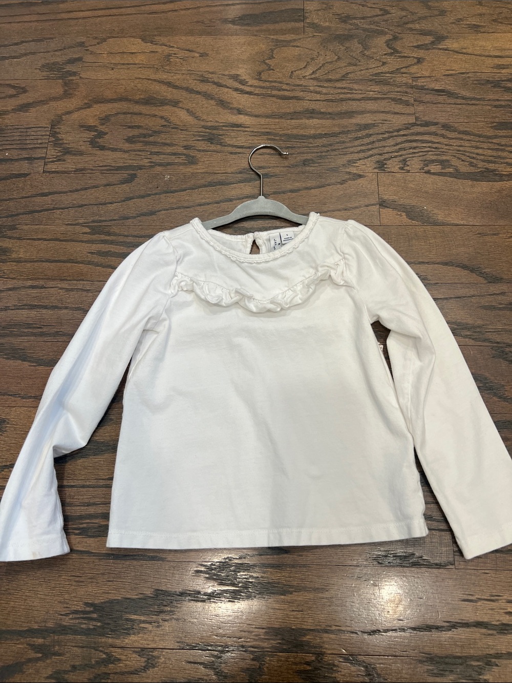 Janie and Jack Size 5 Girls' Long-Sleeve Ruffle Front Top - White